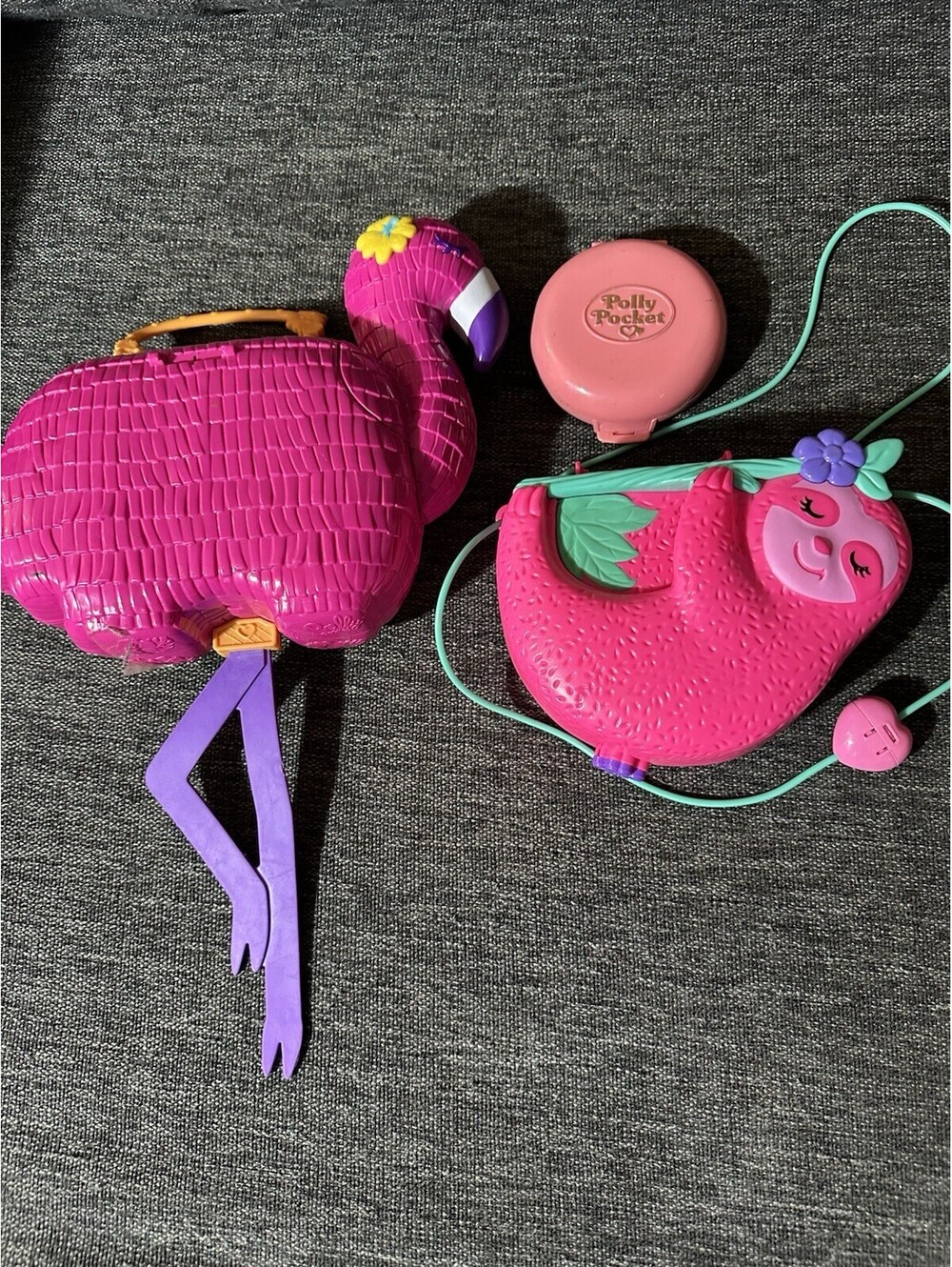 Polly Pocket Compact Lot - Flamingo Party, Sloth Purse, Vintage Pink No Figures
